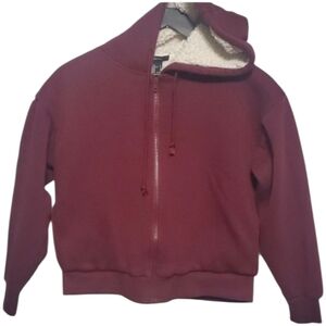 Forever 21 Jacket Mens Size Small  Burgundy Sherpa-Lined Hoodie Zippered